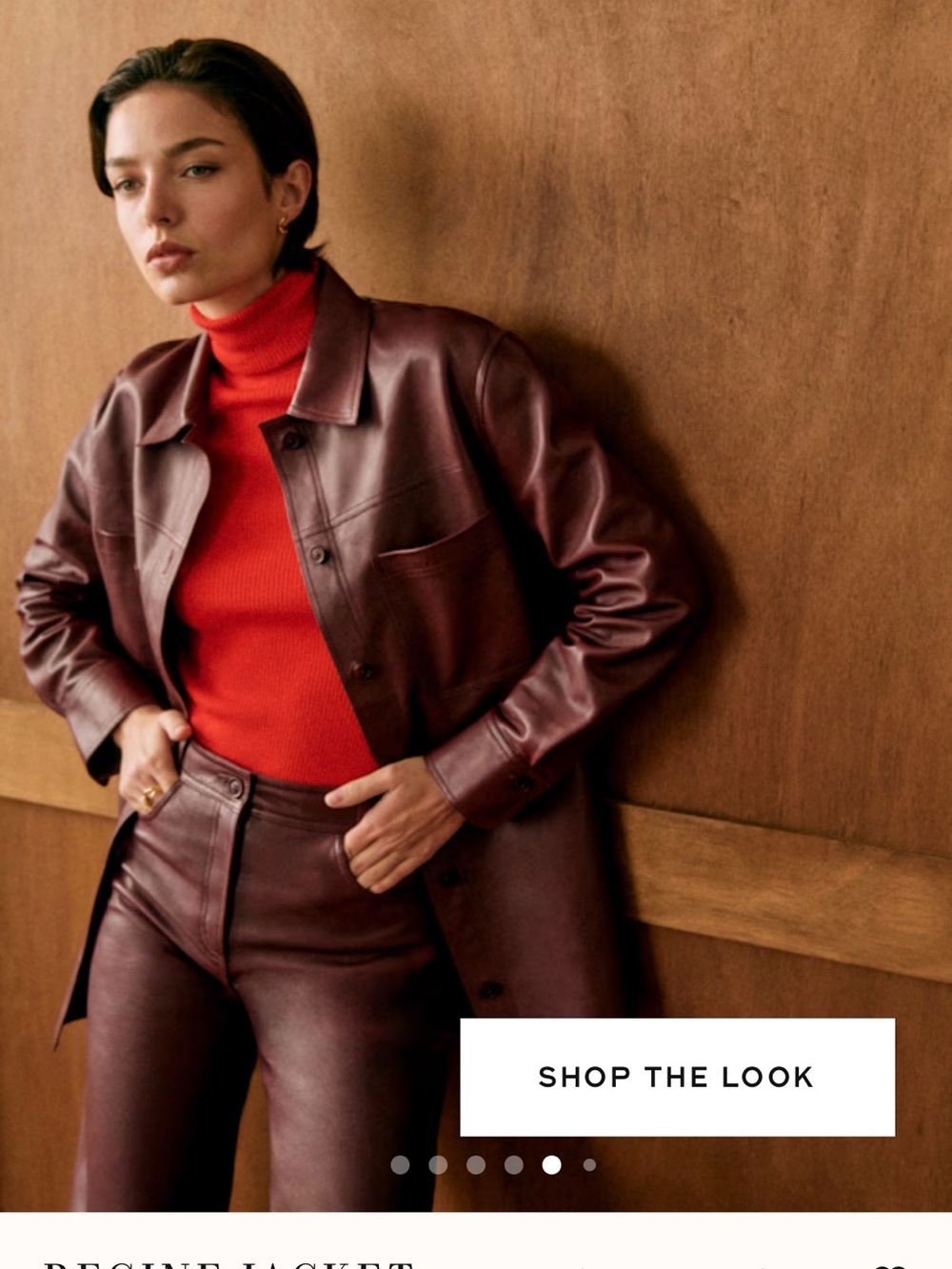 Sézane Burgundy Regine Oversized Lamb Leather Luxe Button-Up Jacket